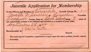 Noelle Goucher-membership to Juvenile Grange 1948